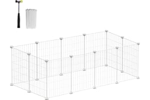 SONGMICS Recinto per Animali di Piccola Taglia, Recinzione Personalizzabile per Criceti, Conigli, Rete in Metello, Include Martelletto e Fascette, per Uso Interno, Bianco LPI001W01