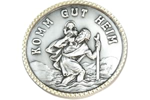 MaMeMi CHRISTOPHORUS AUTOPLAKETTE Ø 3 cm – Mit Magnet & Aufschrift Komm gut Heim – AUTOMEDAILLE für Auto oder Wohnmobil – Schutzpatron der Reisenden – Geschenk für Autofahrer