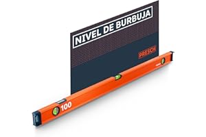 Presch Nivel de Burbuja 100cm - Ampolla irrompible con pendiente 2% - Ventana de lectura vertical - Tapones antideslizantes innovadores - Superficie de medición precisa - Nivel burbuja