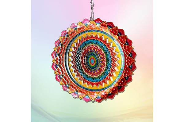 FONMY Moulin à vent en acier inoxydable pour l'intérieur et l'extérieur - Décoration de jardin - 15,2 cm - Motif mandala multicolore
