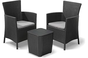 Keter, Conjunto de terraza o balcón Iowa con Mesa Luzon y Cojines incluidos, Color Grafito