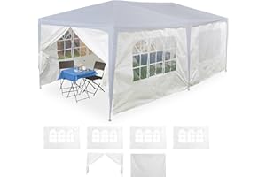 Relaxdays Laterales Carpa 3x6m, Set de 6, 2x3m, Impermeables, Ventanas y Puerta, Paredes Pérgola Cierre Contacto, Blanco