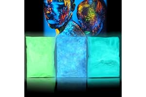 Vernice Fluorescente,Brrnoo Polvere Fluorescente, 100 g, Pigmenti Luminosi Professionali, fosforescenti e Non tossici, Neon, pigmenti Scuri (3 PCS)