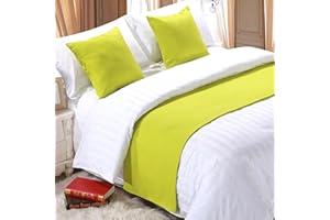 QRGMKL Premium Bed Runner for Foot of Bed, Solid Color Bed Scarf Cotton Linen Bedspread Home Decoration Hotel Bedroom Bedding Protector-Neon Green||2 Pillowcases(45X45cm)