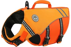 VIVAGLORY Sports Style Hundeschwimmweste, Rettungswesten Für Hunde Bootfahren, Auftrieb & Schwimmhilfe, Schwimmweste, L, Dunkelorange