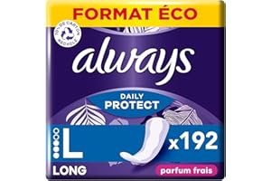 Always Daily Protect, Long, 192 Protège-Slips pour Femme, Avec un Parfum frais, Confortable avec cœur Absorbant, Format Eco