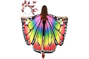 panthem Karnevalskostüm Damen Schmetterling Umhang für Fasching mit Haarreif, Schmetterlingsflügel Schmetterlinge Flügel Schal Karneval Kostüm Erwachsene Poncho für Halloween Cosplay Party