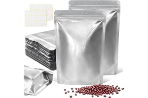 mawmuaw Mylar påse 17 x 24 cm, dragkedja aluminiumfickor 20 stycken | Mylar Golvpåse, med etiketter, återförslutningsbara påsar, aluminiumfolie, varmförseglad, förvaring av mat