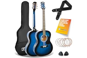 3rd Avenue Full Size 4/4 Acoustic Guitar Steel String Pack Bundle for Beginners - 6 Months FREE Lessons, Bag, Picks and Spare Strings - Blue
