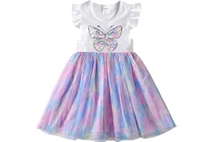 VIKITA Vestido Invierno Manga Larga Tul Algodón Bordado Unicornio para Niñas 2-8 Años