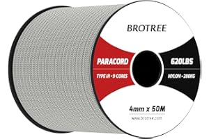 Brotree Paracord 4mm 50M 9-żyłowa 100% Nylonowa Linka Typ III Sznurek do Survivalowy, Zewnątrz, Majsterkowania - Obciążenie Niszczące 280kg (Szary)