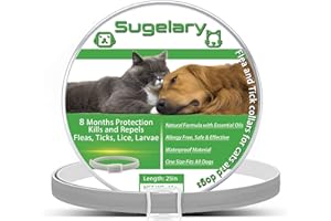 Sugelary Collare Antipulci Cane Gatti, Protezione 8 Mesi Collare Antipulci per Cani e Gatti Impermeabile Migliorato con Oli Essenziali Naturali Collare per Il delle Pulci per Tutti i Cani Gatti
