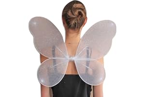 MA ONLINE Womens Net Fairy Wings With Silver Glitter Adults Hen Stag Party Fancy Accessory White