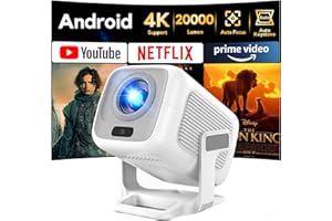 [Apps integrate & Auto Focus] AKIYO O4 Proiettore 4K con WiFi 6 Bluetooth 5.4, 1080P Nativo Proiettore Portatile Auto Keystone Rotabile 120°, Android TV, per HDMI/USB/Smartphone