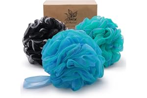 WOKELAI Lot de 3 éponges de bain en maille de 75 g XL pour femmes, hommes, enfants, chouchou de douche Luffa en loofa - Éponge en maille pour une peau soyeuse et lisse - Accessoires de bain