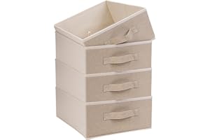 OVAKIA Faltbar Aufbewahrungsboxen Stoff, Schrank Schubladen Organizer Ordnungssystem für Garderobe Kleidung Unterwäsche usw, 4er Set, Beige