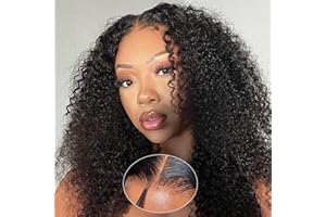 IFLY Perruque Cheveux Humain Sans Colle Glueless Wig Human Hair Kinky Curly Afro 4×4 Pre Cut Lace Wear and Go Perruque Femme Naturelle Brésilien Bouclée 180% Density Couleur Naturelle 16 Pouces