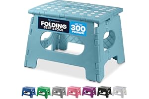 Handy Laundry Folding Lightweight Step Stool - Sturdy Enough to Support Adults and Safe Enough for Kids - Opens Easy with One Flip - Great for Kitchen, Bathroom or Bedroom (Teal - 9 Inch)