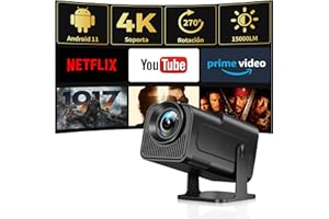 HIPPUS Mini Proyector Portátil 4K Soporte con WiFi 6 y BT 5.2, Mini proyector 18000 LM Giratorio de 270° con Corrección Trapezoidal Automática, Compatible con Fire Stick y Móvi,Gris de Hierro