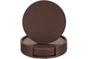 sourcing map 1 Set Leather Coasters for Drinks, Drink Coasters with Holder for Tabletop Protection, Home Decor and Housewarming Gifts, Brown