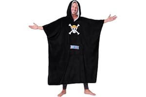 ONE PIECE Jednoczęściowy męski sweter w kratę Męska bluza polarowa ponczo polarowe prezent anime manga jeden rozmiar dorosły nastolatek, czarny, rozmiar uniwersalny