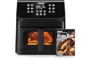 COSORI Friggitrice ad Aria Clear Blaze 6,2 Litri con Finestra, 1700W, con 11 Funzioni, One-Touch Display, Tempo e Temperatura Regolabili 75-205°C, 30 Ricette Cartacee & 50 Online, Nero Chiaro