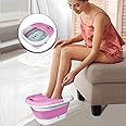 Toshionics Foldable Foot Spa With Heating Bubbles Shiatsu Massager Rollers Mini Feet Bath Tub Basin Pedicure Bucket For Relieving Fatigue And Body Stress (Pink And White)