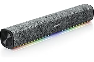 SOULION R100 Plus PC Speakers, Wireless Bluetooth Computer Speakers, 3.5mm Input, Headphone Jack, Portable Sound Bar for Desktop, Laptop, 4 Lighting Mode, USB-C Cable Included