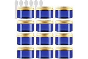 PQPAUTY 12 Pieza Azul Tarro de Cosmética de Plástico 150g Envases Cosmética Plástico 150 ml con Tapa Oro Botella de Crema Tanque para Productos Cosméticos Ungüento