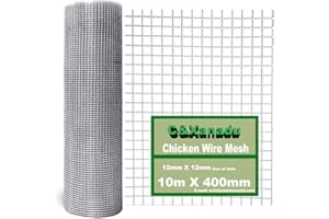 C&XANADU C&Xanad 400mmX10m Chicken Wire Mesh Roll | 12mm X 12mm Holes | 0.9mm /20 Gauge Aviary and Poultry Wire Fencing, Hot Dip Galvanised Welded Mesh Panels