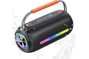AOWOKA Portable Bluetooth Speaker with Handle, 40W Powerful Stereo Sound with Dual Bass Drivers, RGB Lights, IPX7 Waterproof, 30H Playtime, TWS Pairing/AUX/TF, Wireless Speaker for Party/Outdoor/Travel