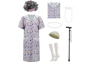 AYYOHON Alte Dame Kostüm für Frauen, Oma Kostüm Set mit Nachthemd Alte Dame Kleid Oma Outfits Halloween Cosplay Anzug