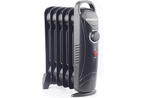 Schallen Black Portable Electric Slim Oil Filled Radiator Heater with Adjustable Temperature Thermostat, 3 Heat Settings & Safety Cut Off (800W | 6 Fin)