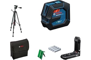 Bosch Professional Linienlaser GLL 20-22 G (Halterung LB 10, grüner Laser, Innenbereich, Dual Power Source, 2 x 1.5V LR6 Batterien, Schutztasche, Stativ BT 150)