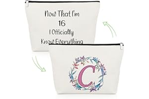 GEVODY 16 Year Old Birthday Gifts Monogrammed Gifts Letter C Cosmetic Bag Sweet 16th Birthday Gifts for Teen Girls Daughter Granddaughter Friend Initial Letter C Makeup Bag Turning 16 Gifts Cosmetic Pouch