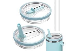 Luxoraiova 2 Tapa de Repuesto de Vasos para Stanley, Tapas Stanley Cup Reutilizables de 40 oz, con 2 Pajita de Plastico, A Prueba De Fugas Y A Prueba De Polvo(Azul claro)