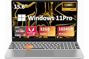 Auusda Laptop, 32GB DDR4 RAM, 1TB M2 PCIe NVMe SSD, AMD Ryzen7 5700U CPU, 15.6 Inch Full HD Notebook, Backlight Keyboard, Fingerprint Reader, HDMI, USB-C, Windows 11 Pro