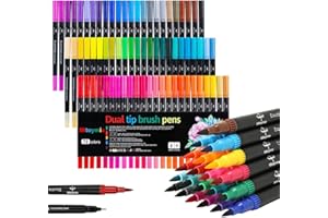 Mitoymia Rotuladores Lettering de 72 Colores,Rotuladores Punta Pincel Doble Punta,Plumones Lettering Brush Pen para Principiantes y Adultos Dibujo, Pintar, Caligrafía, Coloreado