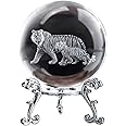 ZEERSHEE 60mm 3D Tigers Crystal Ball with Stand Glass Laser Engraved Tigers Ball Figurine Decorative Glass Ball Paperweights for Home Office