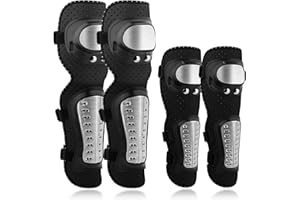 Kopobob Ginocchiere MTB Enduro per Adulti 4 PCS Ginocchiere Motocross Antiurto Traspiranti con Chiusura in Velcro per Motocross Downhill Mountain Bike Equitazione (Nero)