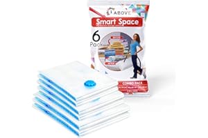1ABOVE Pack of 6 Vacuum Compressed Storage Bags, Mould Moisture and Bug Proof, Double Zip High Sealing Triple Air Leak Patent Valve for Maximum Compression (MIX PACK)