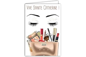 AFIE 68-1331 Carte qui s'ouvre Vive Sainte Catherine Bonne Fête 25 novembre pour Jeune Fille Femme Adolescente Rouge à Lèvres - Avec Enveloppe Blanche Format 12x17,5cm