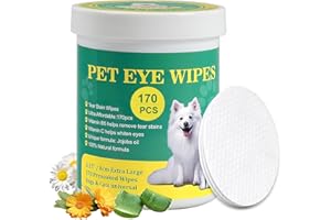 HTU 170Pcs Dog Eye Wipes - Extra Large 8cm Natural Jojoba Oil & Aloe Eye Wipes For Dogs & Cats | Gently Removes Tear Stain, Debris, Discharge, Crust For Eyes, Face, Hypoallergenic, Biodegradable