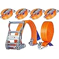 4 Stück 2000kg 6m Spanngurte mit Ratsche 2 teilig zweiteilig mit Haken Ratschengurt Zurrgurte orange 35mm 2000 daN 2t Industr