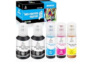 LeciRoba E-104 für epson 104 103 102 Ecotank Multipack use with ET-2710 ET-2711 ET-2712 ET-2714 ET-2715 ET-2720 ET-2721 ET-2726 ET-2810 ET-2815 ET-2820 ET-2821 ET-2825 ET-2826 ET-4700 ET-4800 (5 PK)