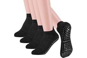 Radsocken 4 Pairs Non Slip Grip Yoga Socks, Women Pilates Socks with Anti-Slip Rubber Particles, Cotton Breathable Socks for Barre Fitness, Dance,Workout, Fitness