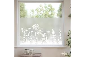 ‎DKTIE dktie Fensterfolie Blickdicht Sichtschutzfolie Fenster Milchglasfolie Botanisches Muster Statisch Haftend Anti-UV Kein Kleber Wiederverwendbar Geeignet für Wohnzimmer, Schlafzimmer 44,5 x 200 cm