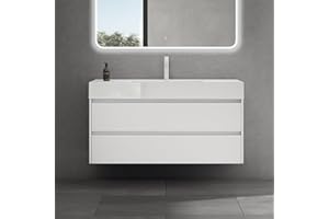 doporro Waschtisch mit Unterschrank 120x48x63cm Badmöbel-Set Matt Weiß Badezimmerschrank Mineralguss-Waschbecken Wandmontage