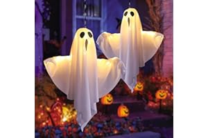 VGE Decoración de fantasmas de Halloween LED [juego de 2] – saco de viento móvil con 3 modos de luz LED, decoración exterior e interior para jardín, ventana, patio, porche – decoración de fiesta