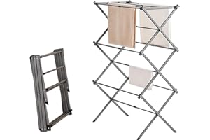 LUXTROUS Expandable Clothes Drying Rack-Foldable 3-Tier Laundry Drying Rack, Adjustable Towel Rack Air Drying Clothing - Indoor & Outdoor Foldable Drying Racks Horse Airer, Grey